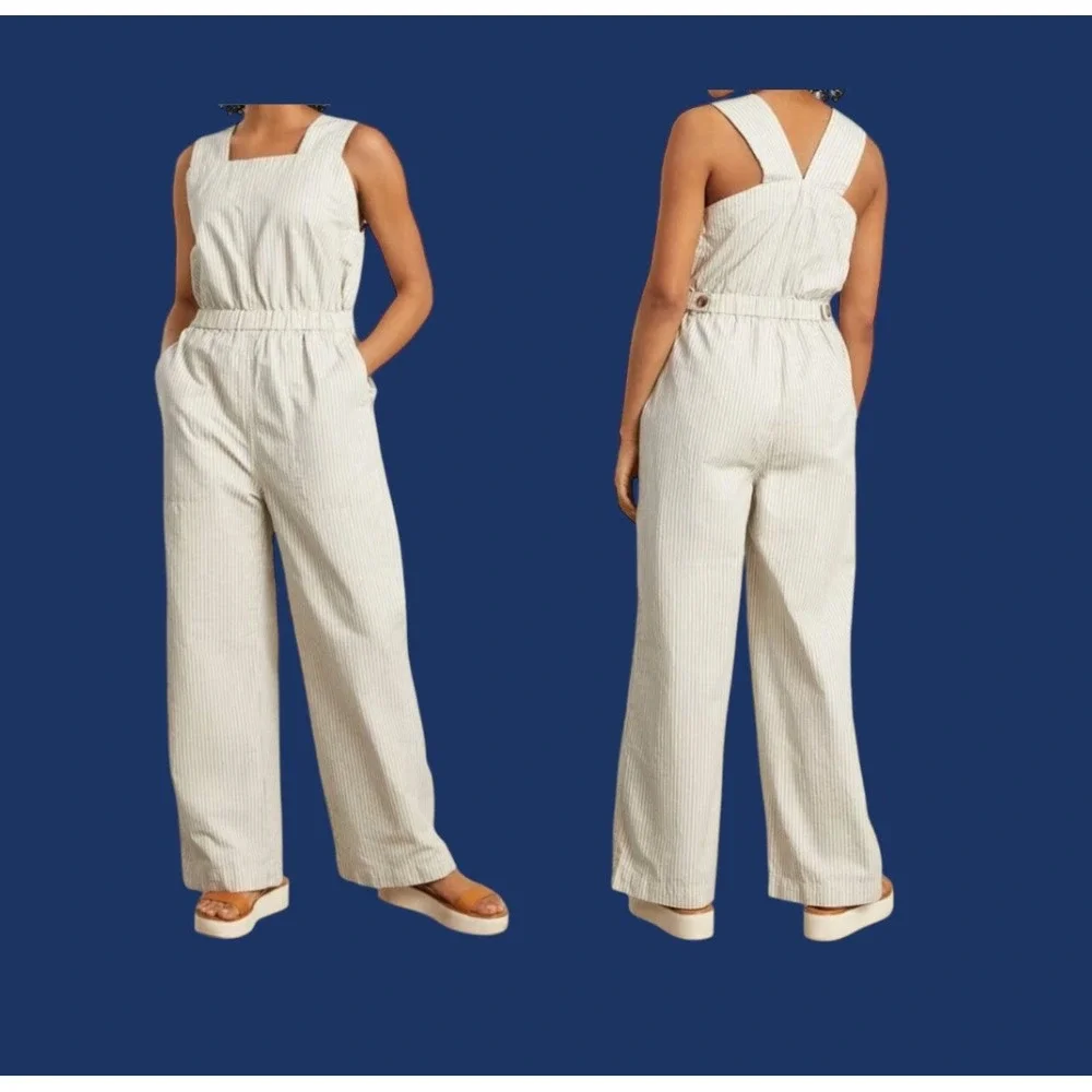 Everlane Womens The Fatigue Apron Jumpsuit Stripe Size‎ 4
